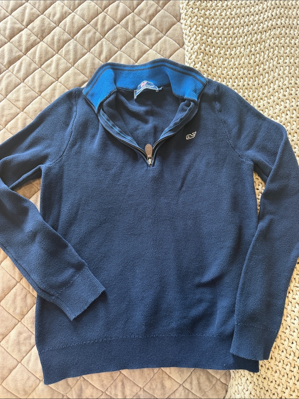 Vineyard Vines Navy Half-Zip Pullover with Blue Inner Collar